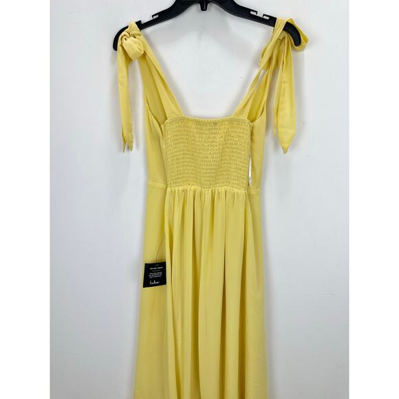 Lulus Summer Invite Yellow Tie-Strap Tiered Midi Dress Party Cocktail Small NWT - Picture 10 of 11